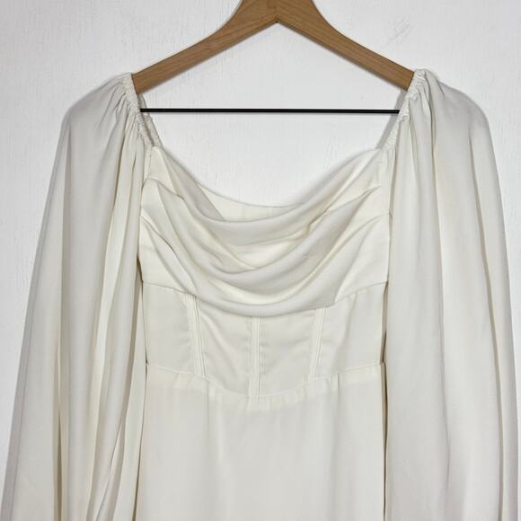 Princess Polly Lillie Long Sleeve White Mini Dress Size 0 Draped Corset Style - Picture 5 of 10